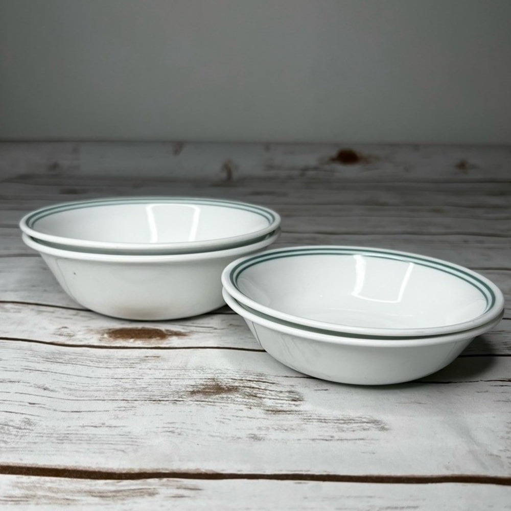 Corelle Bowl Set Bowls with Blue/Green Trim Set of 4